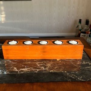 Solid Wooden candle holder with 5 tea candles
